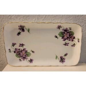 Royal Chelsea English Trinket Dish Violets English Bone China Goldleaf Trim